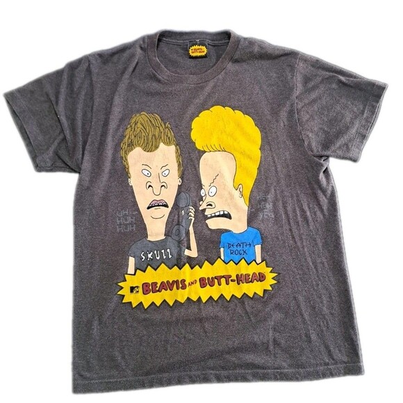 Beavis & Butthead Gray Graphic T-Shirt MTV Laughing Making Phone Call Mens Small - Picture 1 of 6